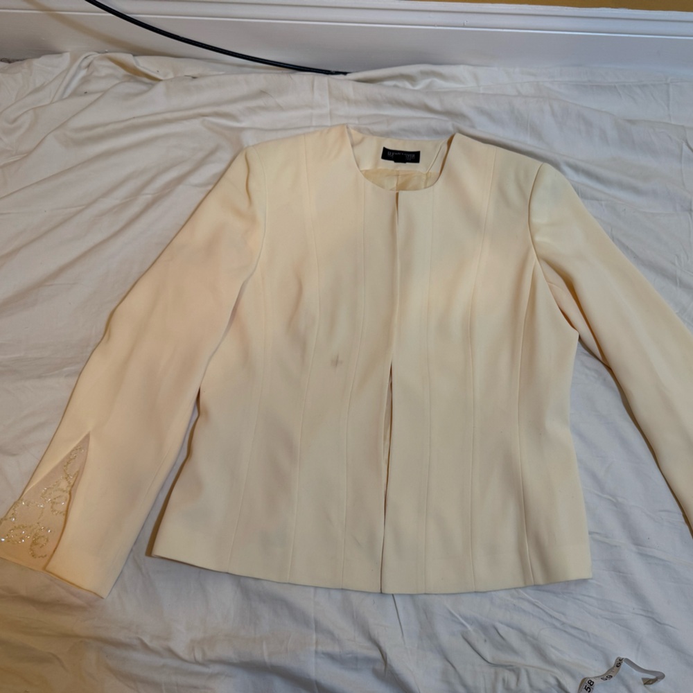 John Meyer 3 Piece Suit Size 14 Cream Beaded Cuff Church Formal Set